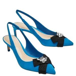 NWT Zara Slingback Turquoise Leather pointy toe 35